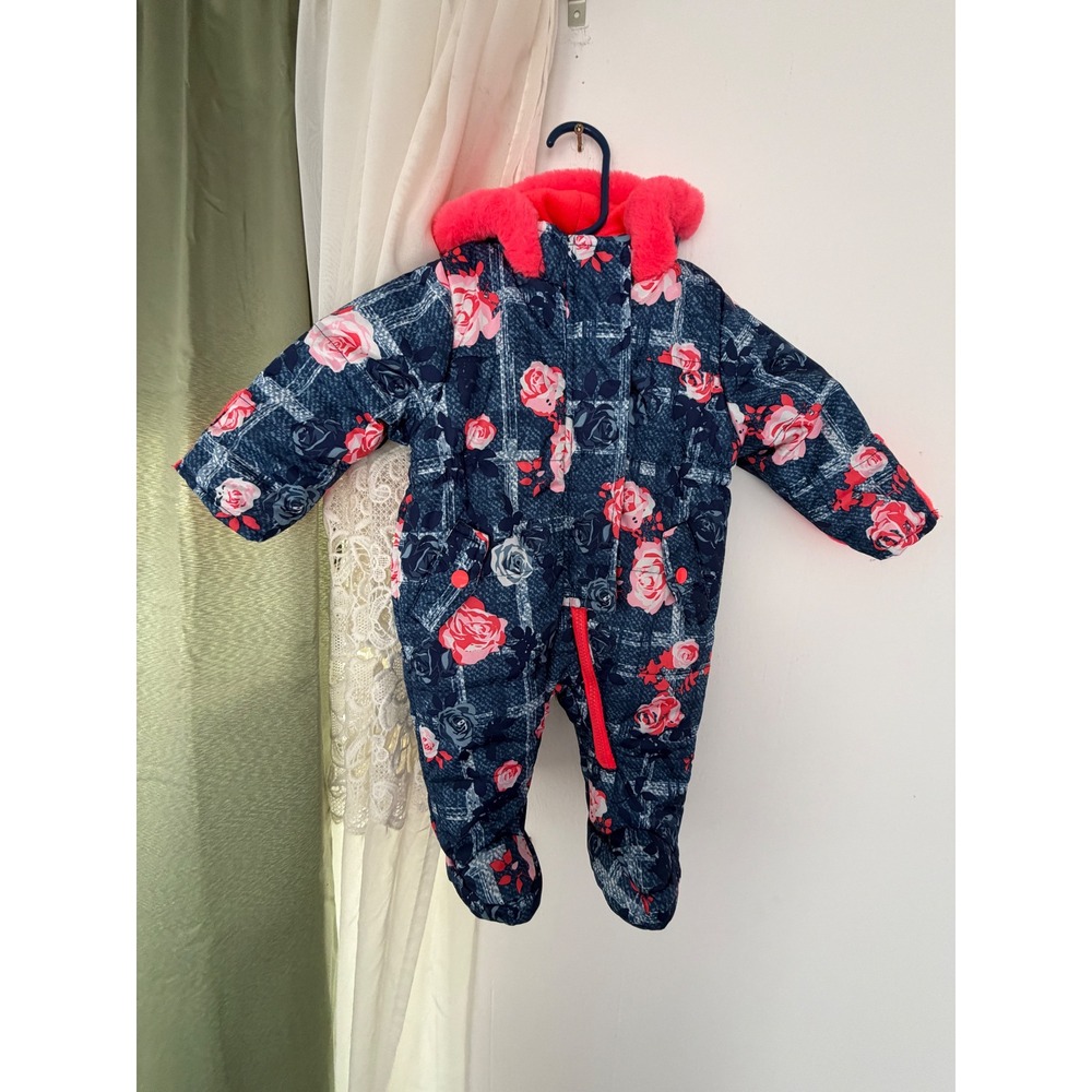 Wippette Kids Snowsuit‎ Baby Girl 3/6M Blue Pink Excellent Floral Bunting Puffer